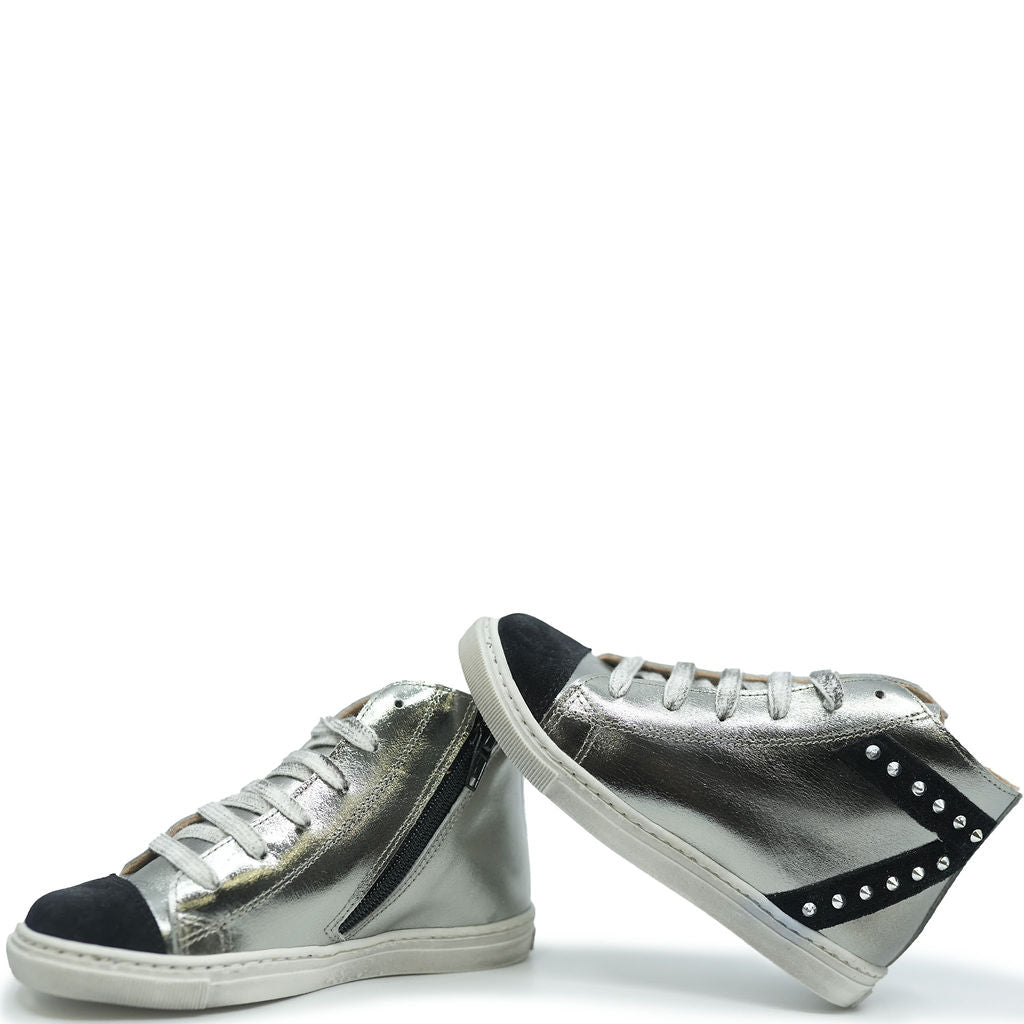 Confetti Silver and Black Studs Hightop Sneaker-Tassel Children Shoes