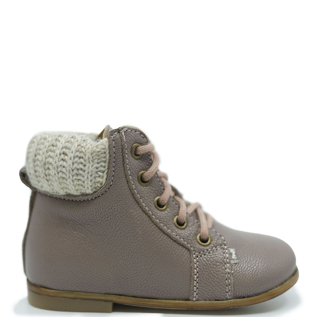 Emel Mauve Knit Cuff Baby Bootie-Tassel Children Shoes