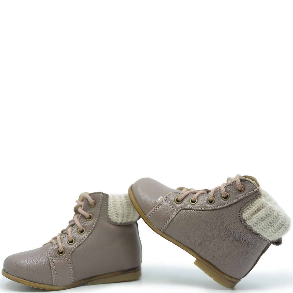 Emel Mauve Knit Cuff Baby Bootie-Tassel Children Shoes