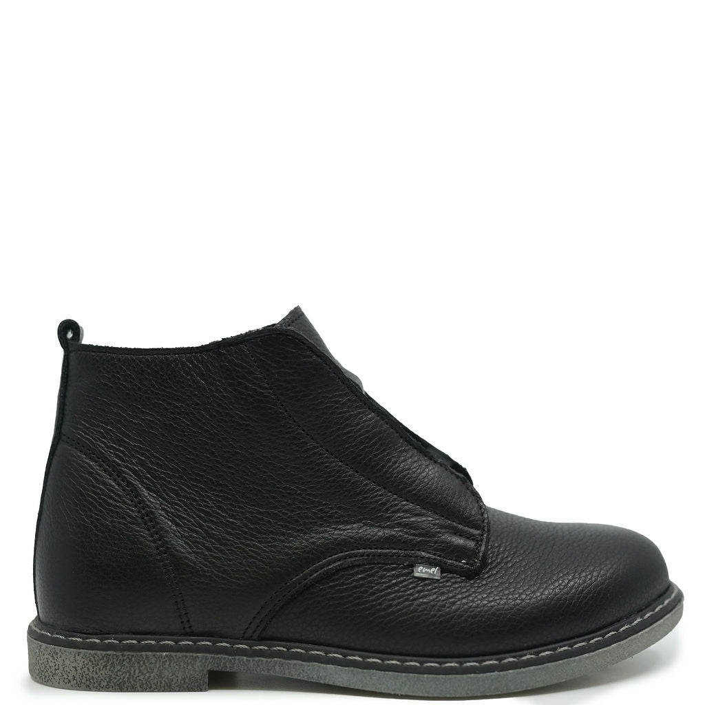 Emel Black Leather Zipper Bootie-Tassel Children Shoes