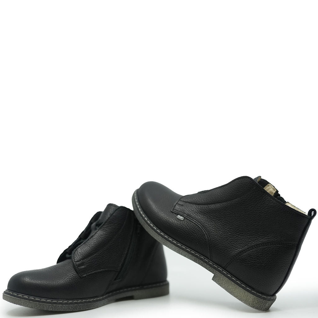Emel Black Leather Zipper Bootie-Tassel Children Shoes