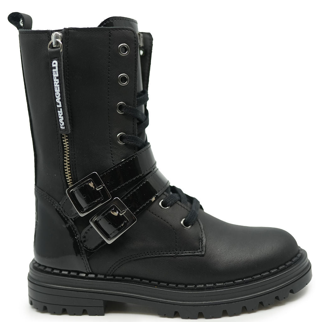 Karl Lagerfeld Black Double Zipper Boot-Tassel Children Shoes