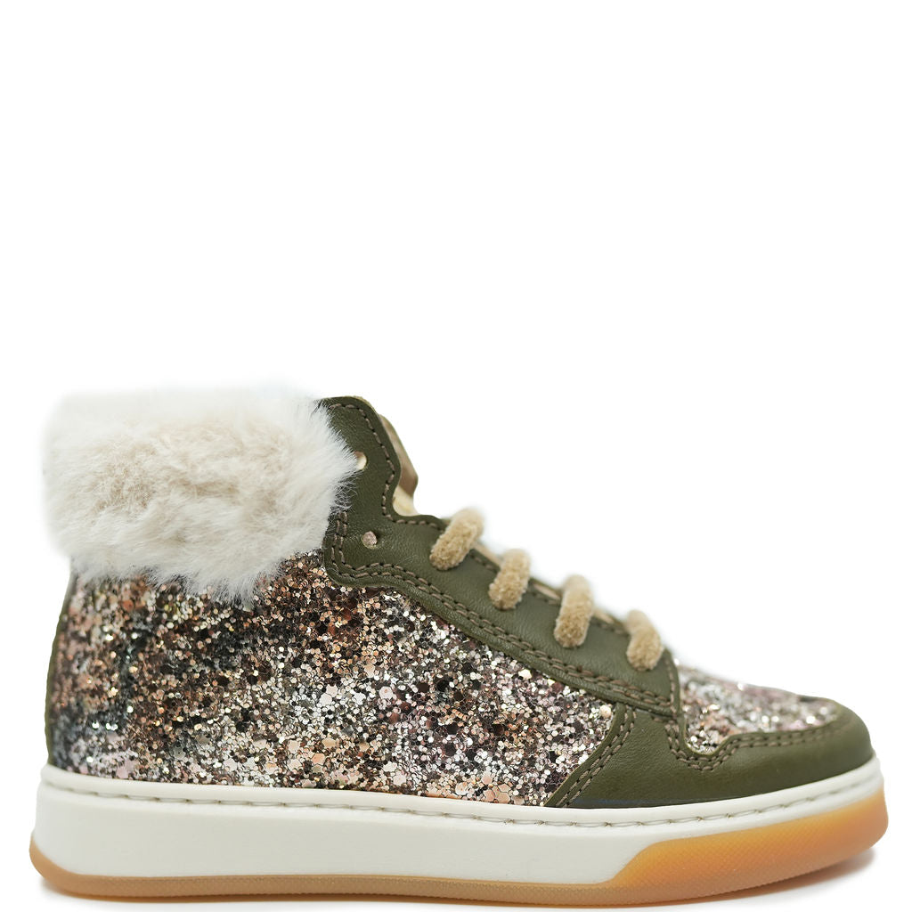 Beberlis Olive Glitter Hightop Sneaker-Tassel Children Shoes