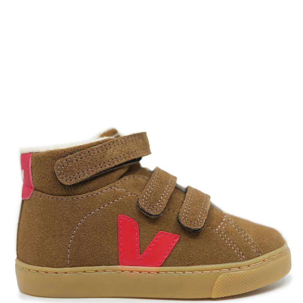 Veja Brown Pekin Suede Fur Lines Hi Top Sneaker-Tassel Children Shoes