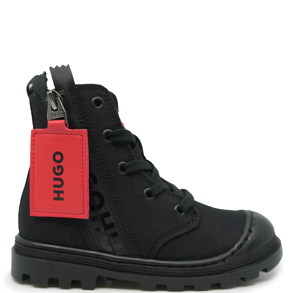 Hugo Boss Black Zipper Combat Boot-Tassel Children Shoes