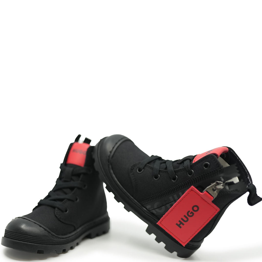 Hugo Boss Black Zipper Combat Boot-Tassel Children Shoes