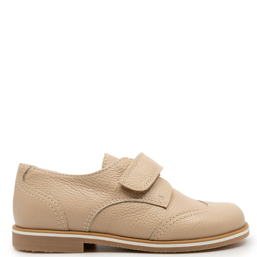 Beberlis Nude Pebbled Wingtip Velcro Shoe-Tassel Children Shoes