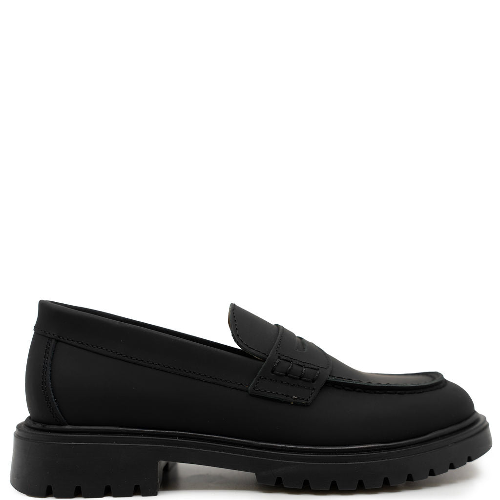 Blublonc Black Rubber Chunky Penny Loafer-Tassel Children Shoes