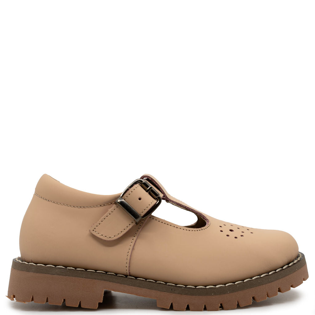 Blublonc Natural Rubber Perforated T Strap-Tassel Children Shoes