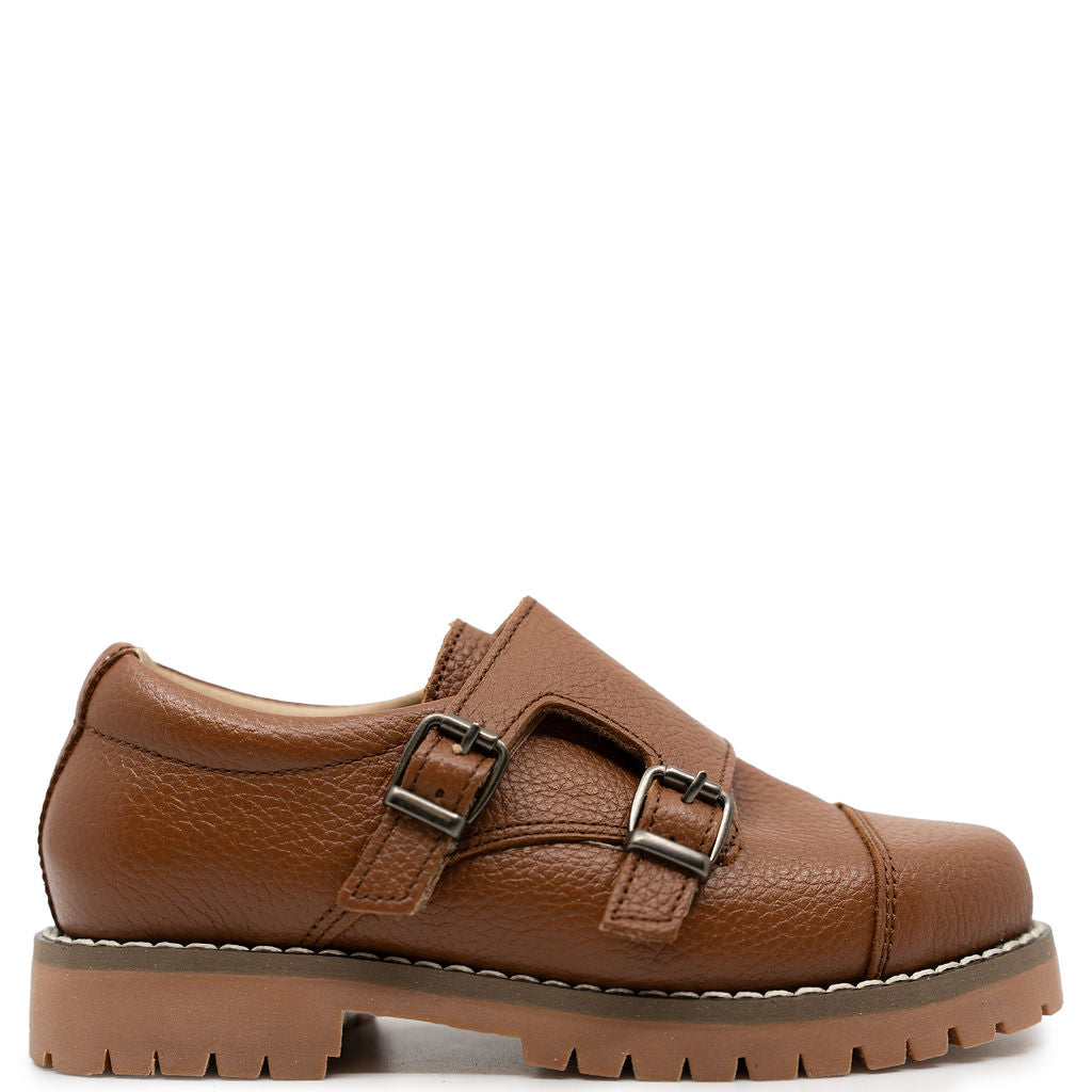 Blublonc Tan Double Monk Loafer-Tassel Children Shoes