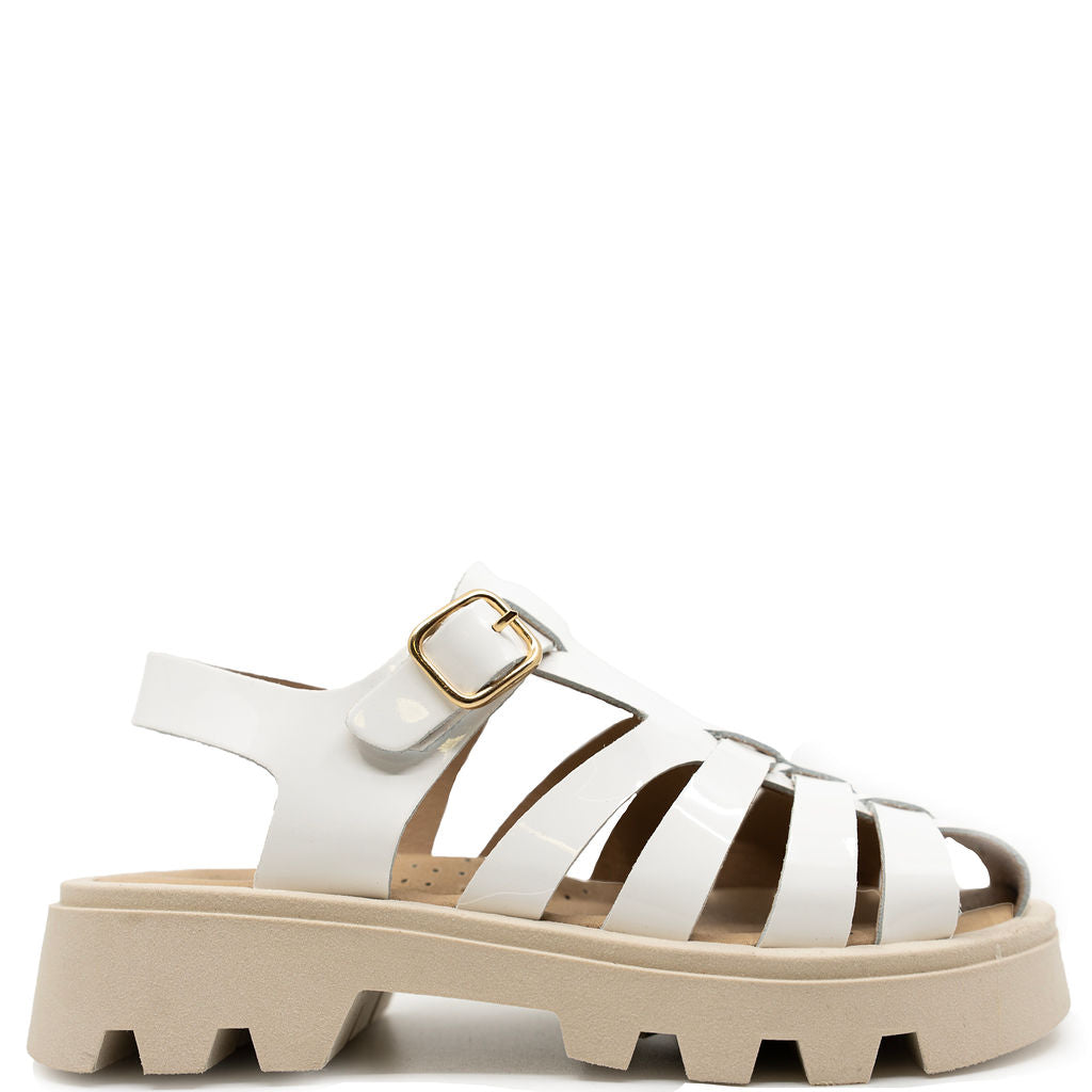 Blublonc White Patent Gladiator Sandal-Tassel Children Shoes