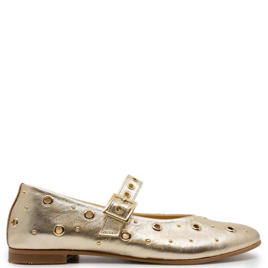 Andanines Champagne Grommet Mary Jane-Tassel Children Shoes