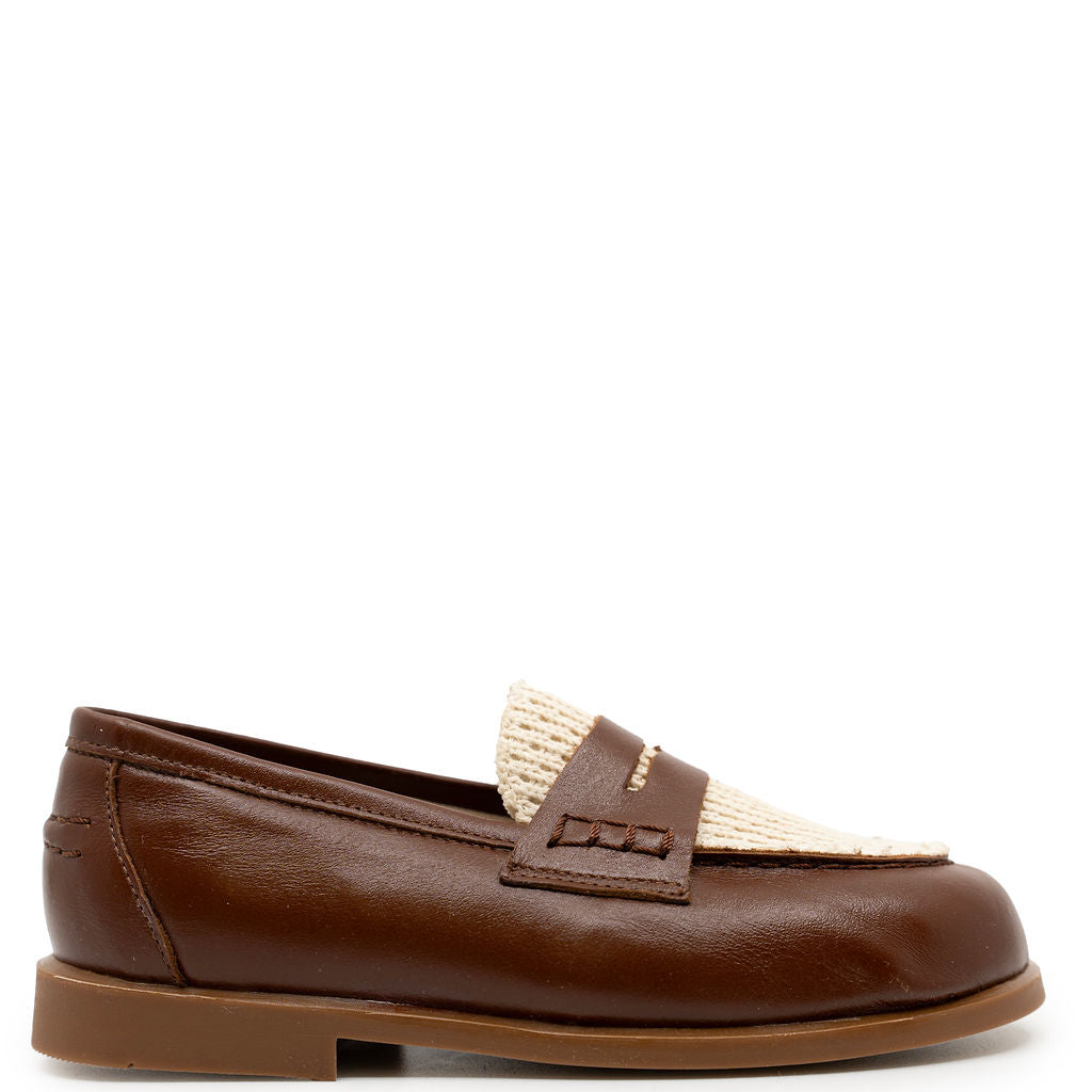 LMDI Brown and Cream Knit Penny Loafer-Tassel Children Shoes