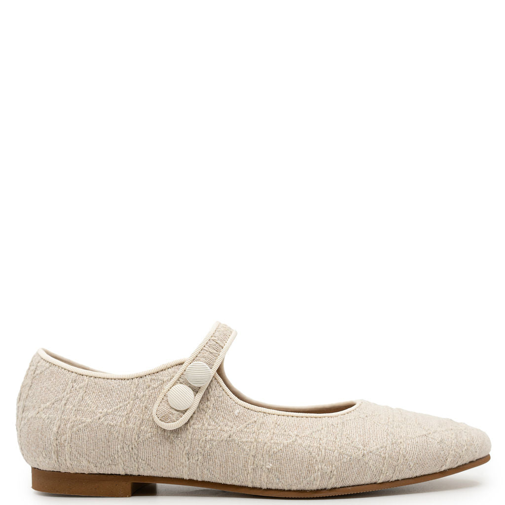 LMDI Taupe Textile Pointed Mary Jane-Tassel Children Shoes