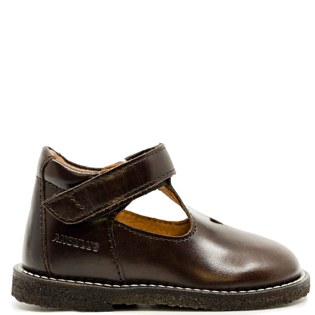 Angulus Dark Brown Heart Baby T Strap-Tassel Children Shoes