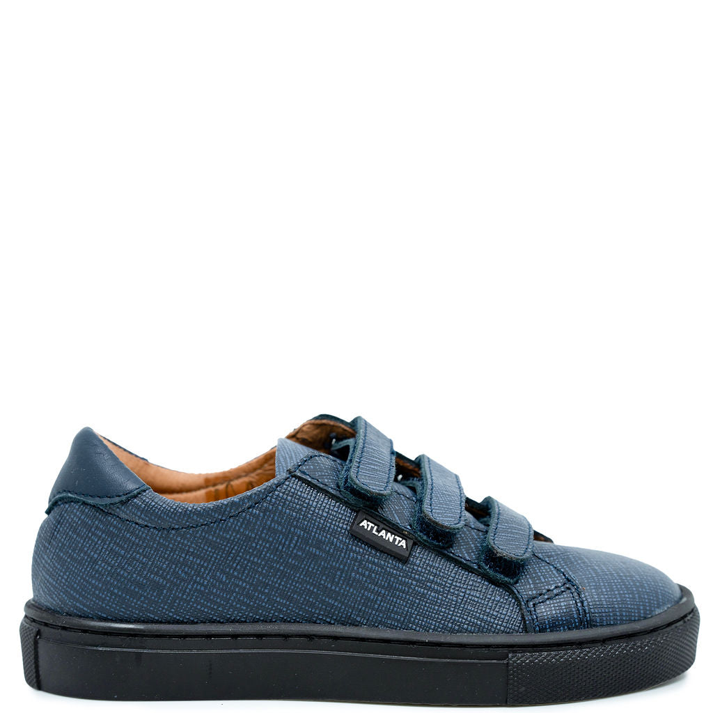 Atlanta Mocassin Navy Textured Velcro Sneaker-Tassel Children Shoes