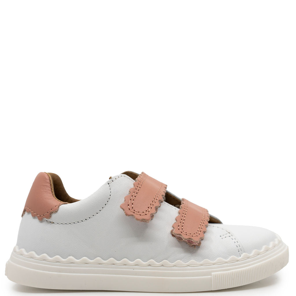 Porte White and Salmon Scalloped Velcro Sneaker-Tassel Children Shoes