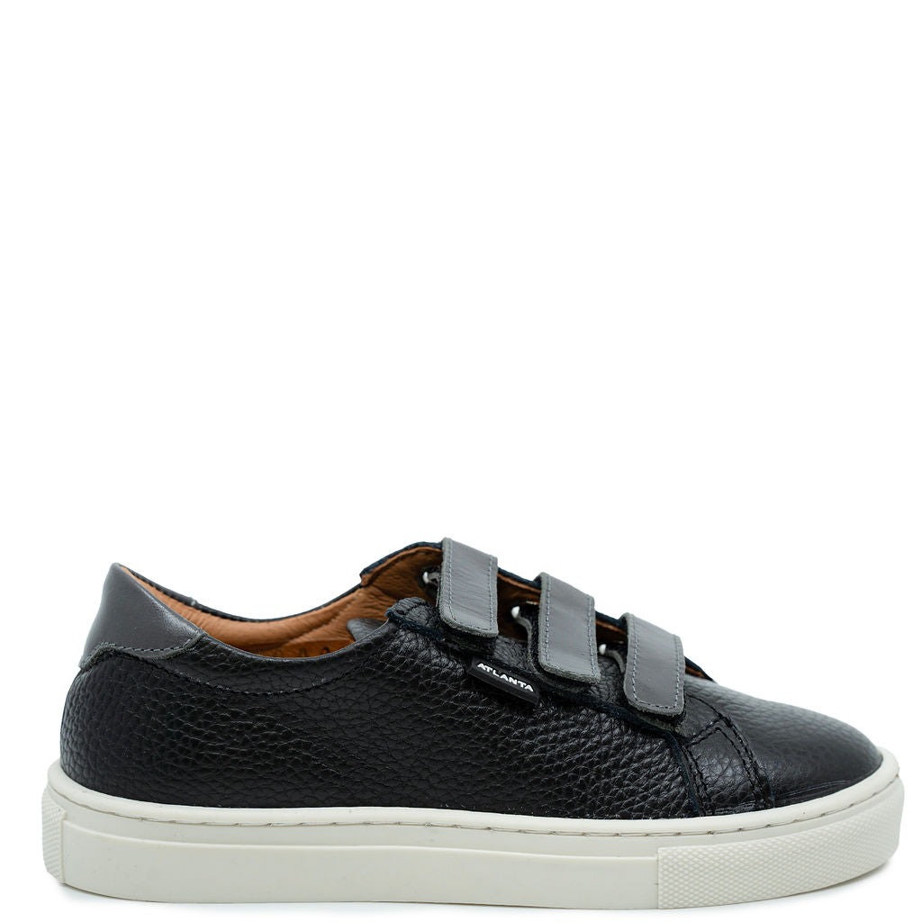 Atlanta Mocassin Black and Gray Velcro Sneaker-Tassel Children Shoes