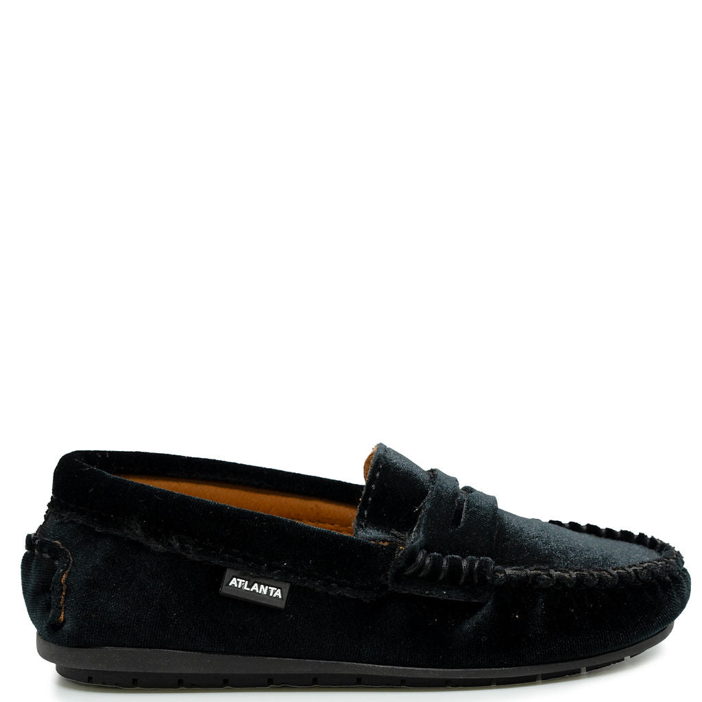 Atlanta Mocassin Black Velvet Loafer-Tassel Children Shoes