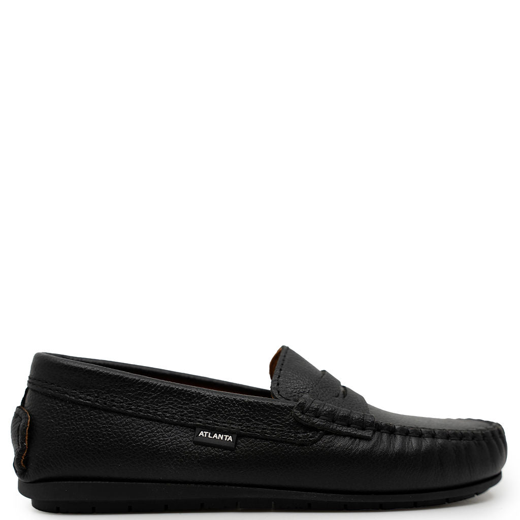 Atlanta Mocassin Black Grainy Penny Loafer-Tassel Children Shoes