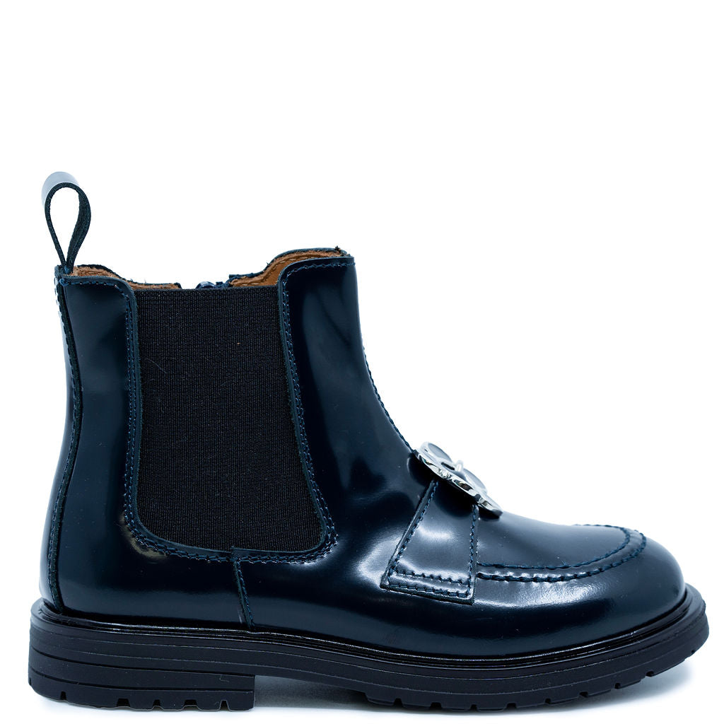 Rondinella Navy Florentic Flower Zipper Boot-Tassel Children Shoes