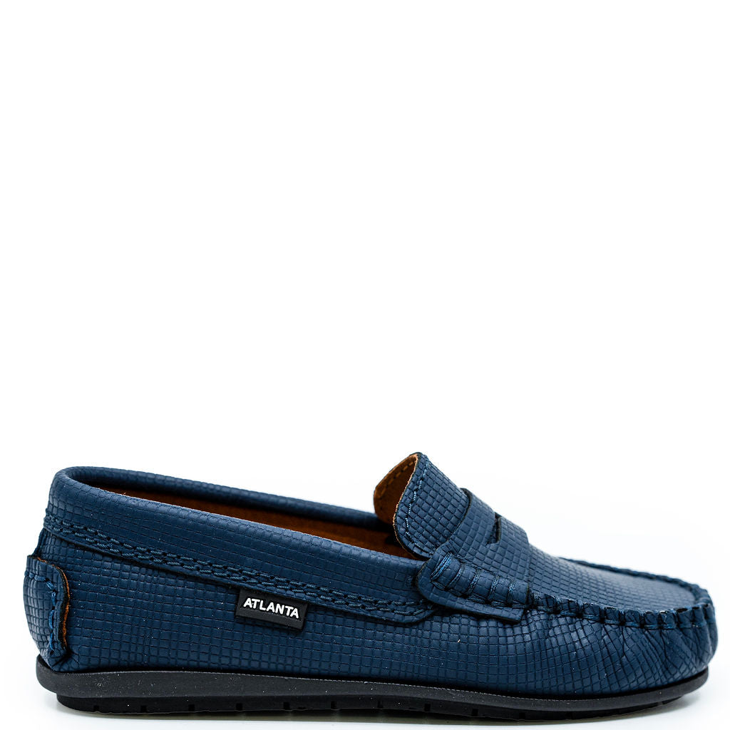 Atlanta Mocassion Blue Pressed Rubber Penny Loafer-Tassel Children Shoes