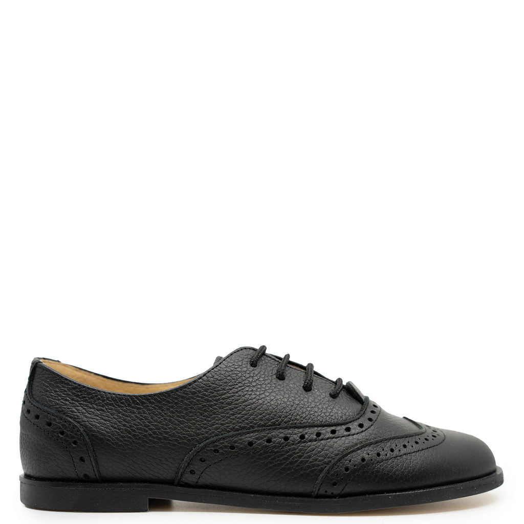 Spain+Co Black Pebbled Wingtip Lace Dress Shoe-Tassel Children Shoes