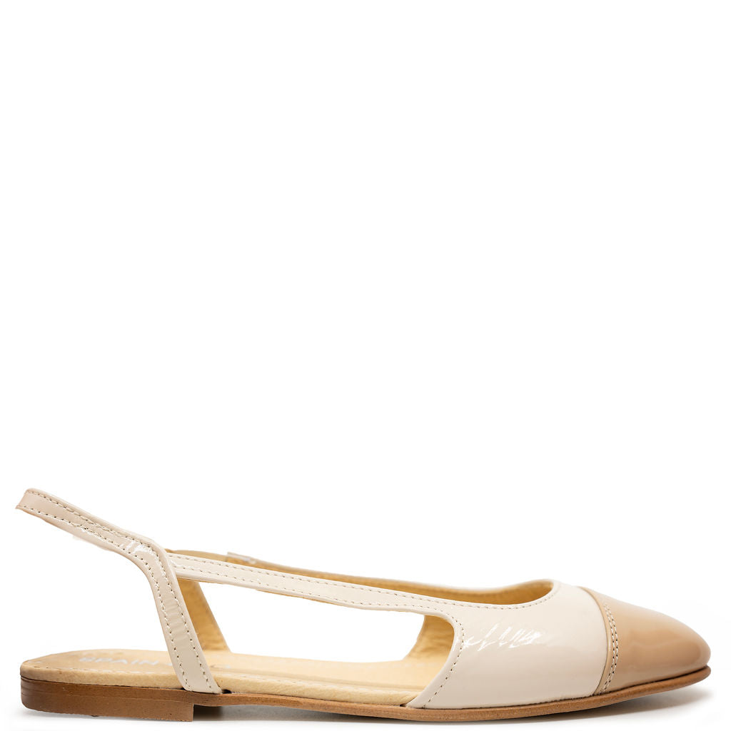 Spain+Co Cream Patent Captoe Slingback-Tassel Children Shoes