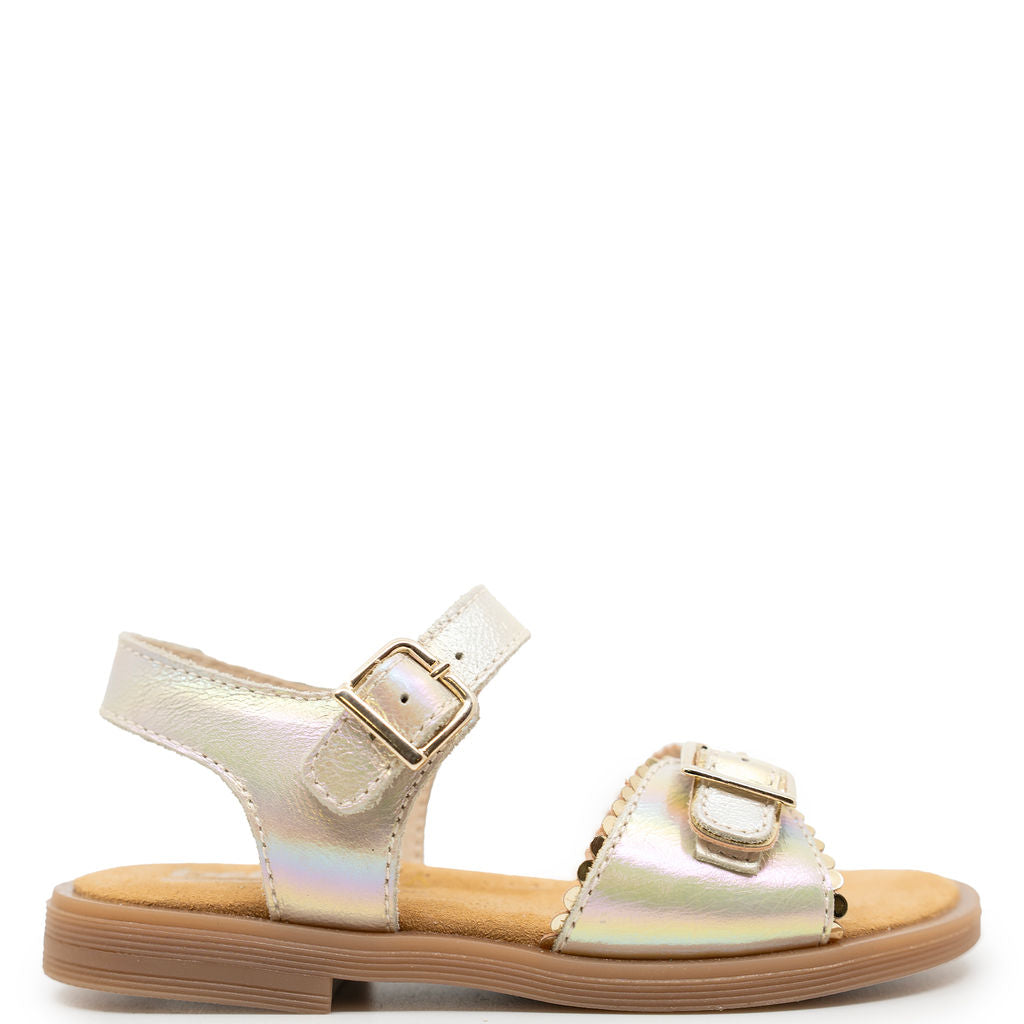 Beberlis Champagne Scalloped Buckle Sandal-Tassel Children Shoes