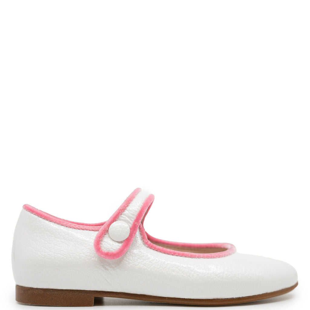 Beberlis White and Pink Piping Mary Jane-Tassel Children Shoes