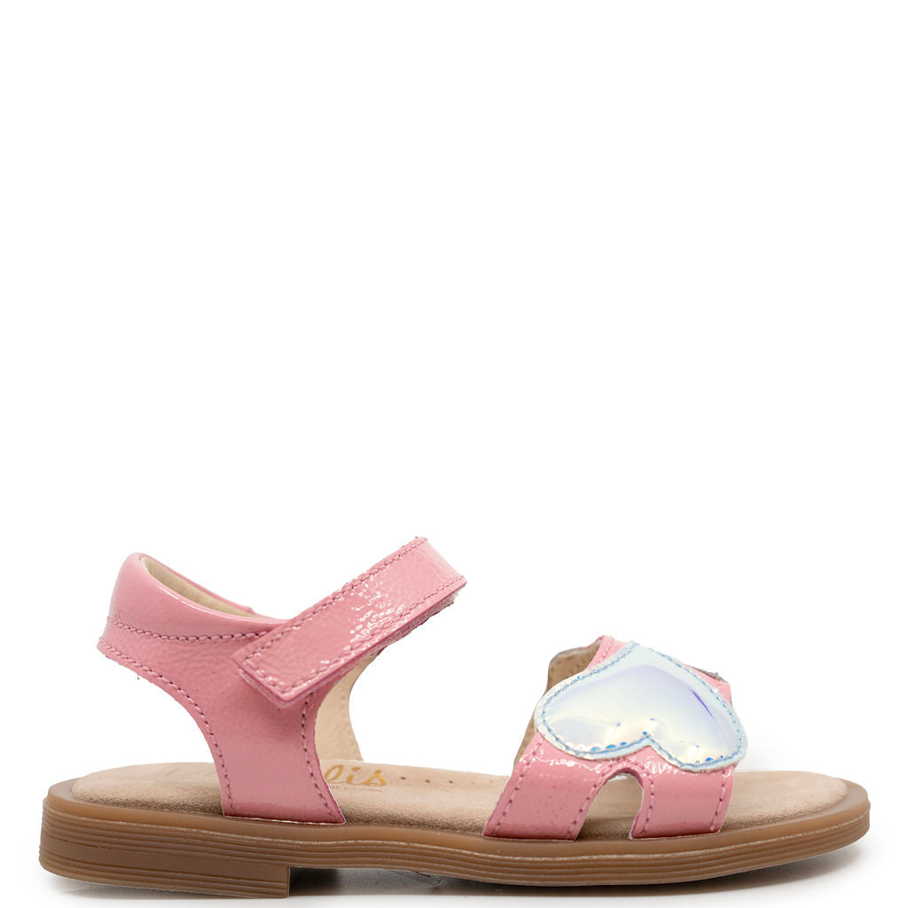 Beberlis Pink Patent Heart Velcro Sandal-Tassel Children Shoes