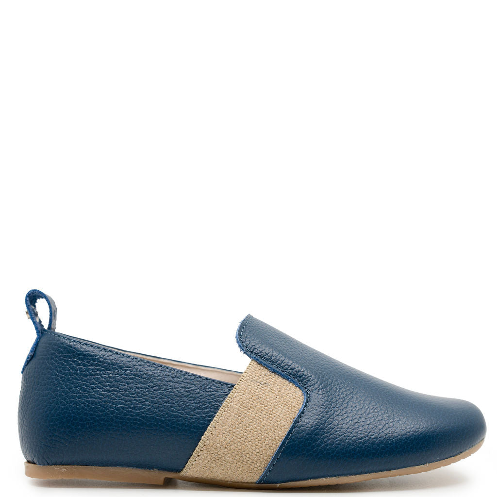 Manuela Marine Pebbled Elastic Smoking Loafer-Tassel Children Shoes