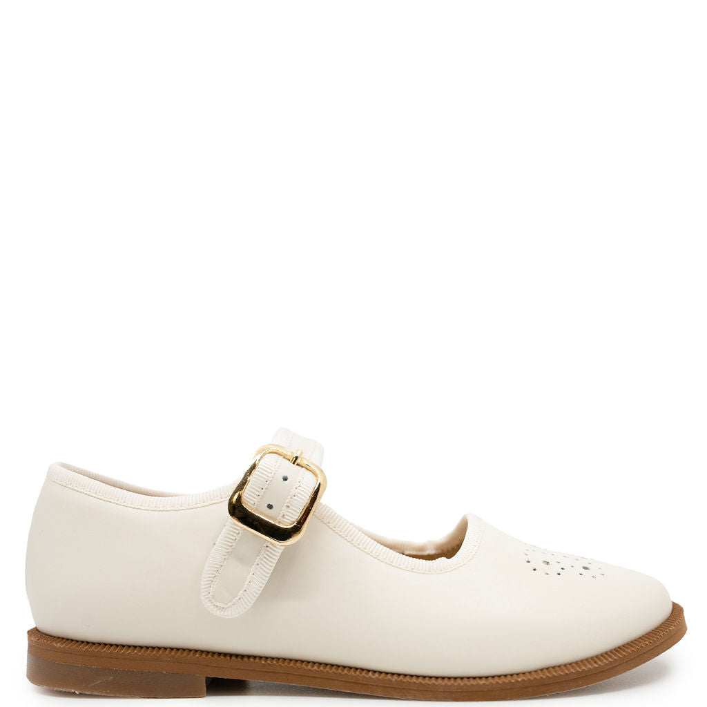 Blublonc Cream Perf Buckle Mary Jane-Tassel Children Shoes