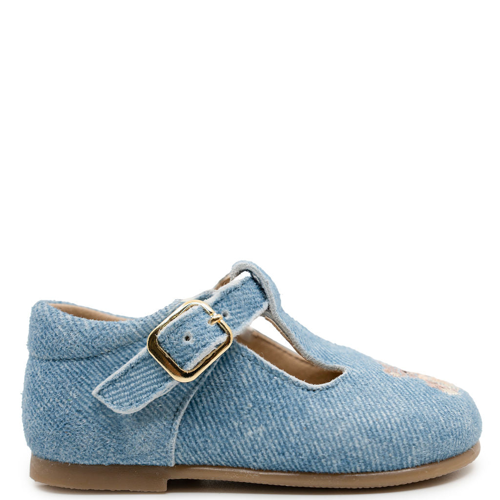 Blublonc Denim Teddy Embroidered Baby Shoe-Tassel Children Shoes