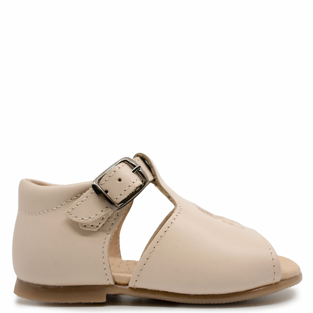 Blublonc Natural Teddy Embroidered Baby Sandal-Tassel Children Shoes