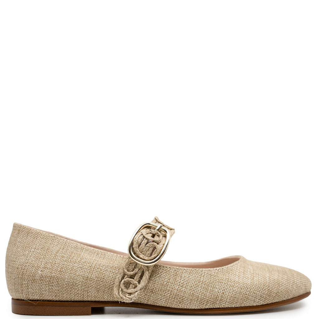 Beberlis Natural Gold Buckle Mary Jane-Tassel Children Shoes