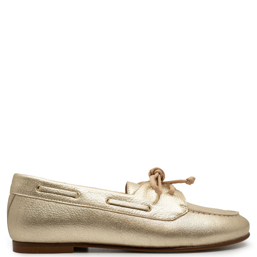 Beberlis Light Gold Bow Lace Loafer-Tassel Children Shoes