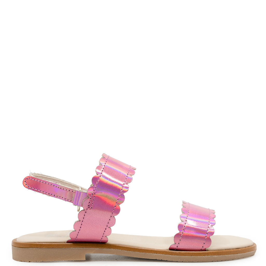 Manuela Pink Iridescent Scalloped Sandal-Tassel Children Shoes