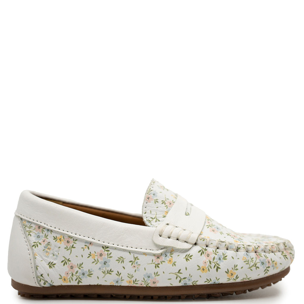 Porte White Floral Penny Loafer-Tassel Children Shoes