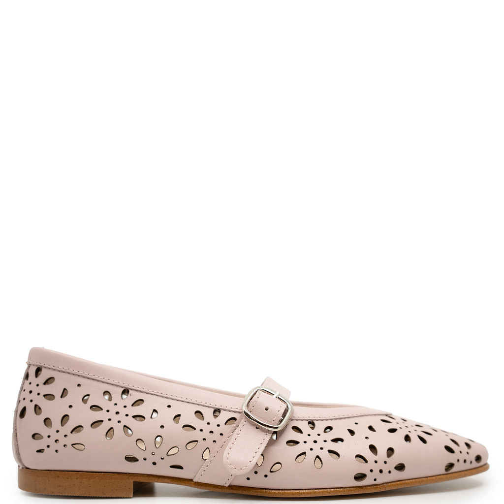 Spain+Co Pale Pink Lasercut Mary Jane-Tassel Children Shoes