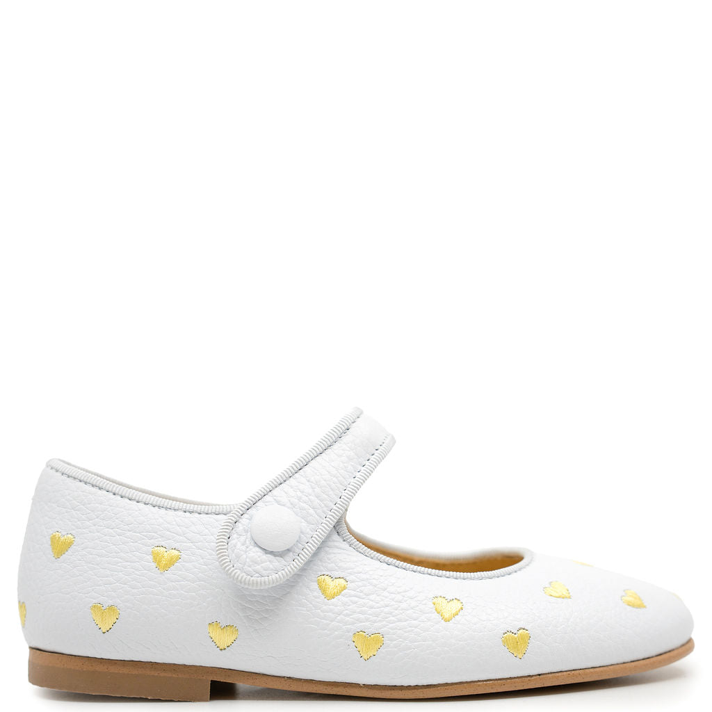 Spain+Co White and Gold Heart Mary Jane-Tassel Children Shoes