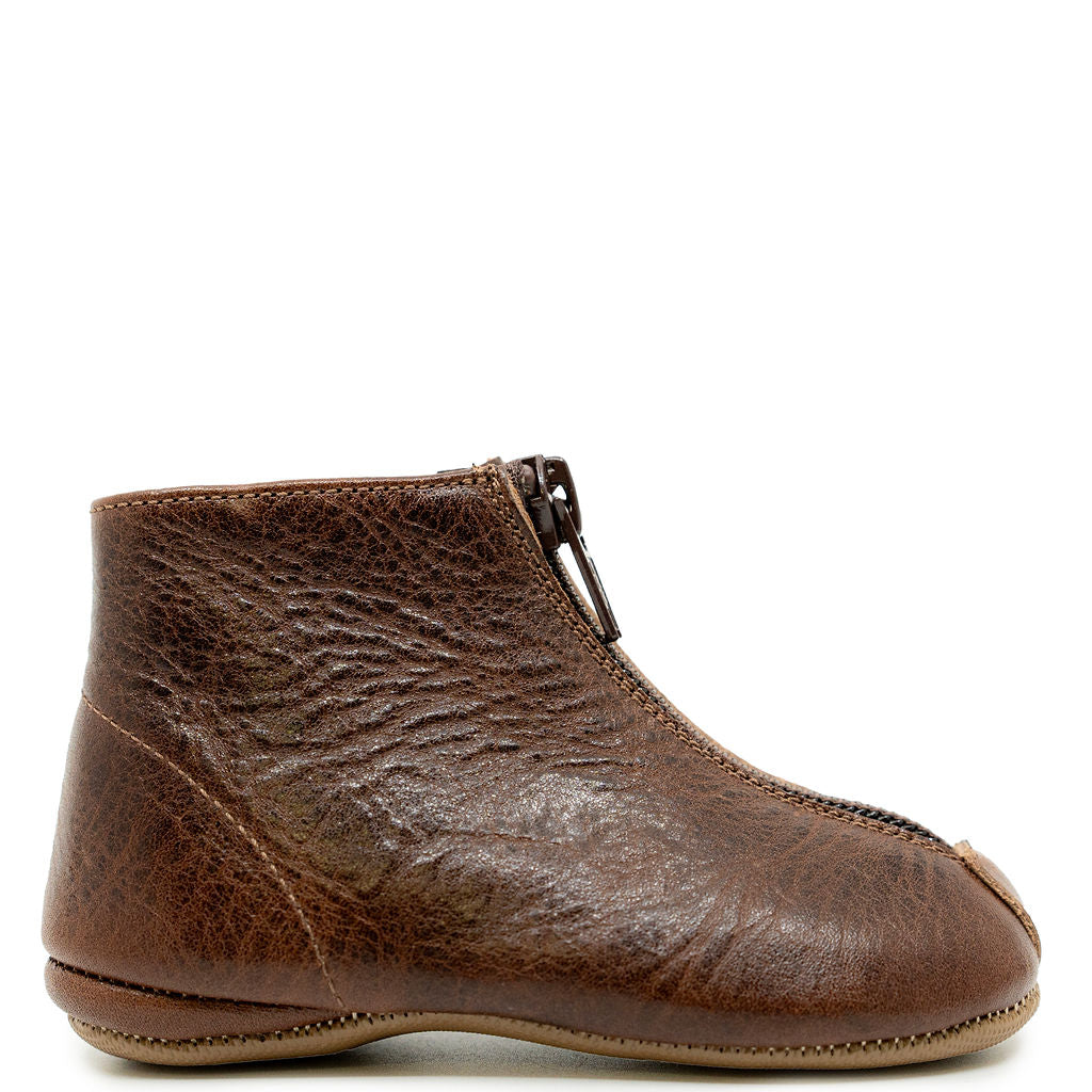 Pepe Brown Crinkle Zipper Bootie-Tassel Children Shoes