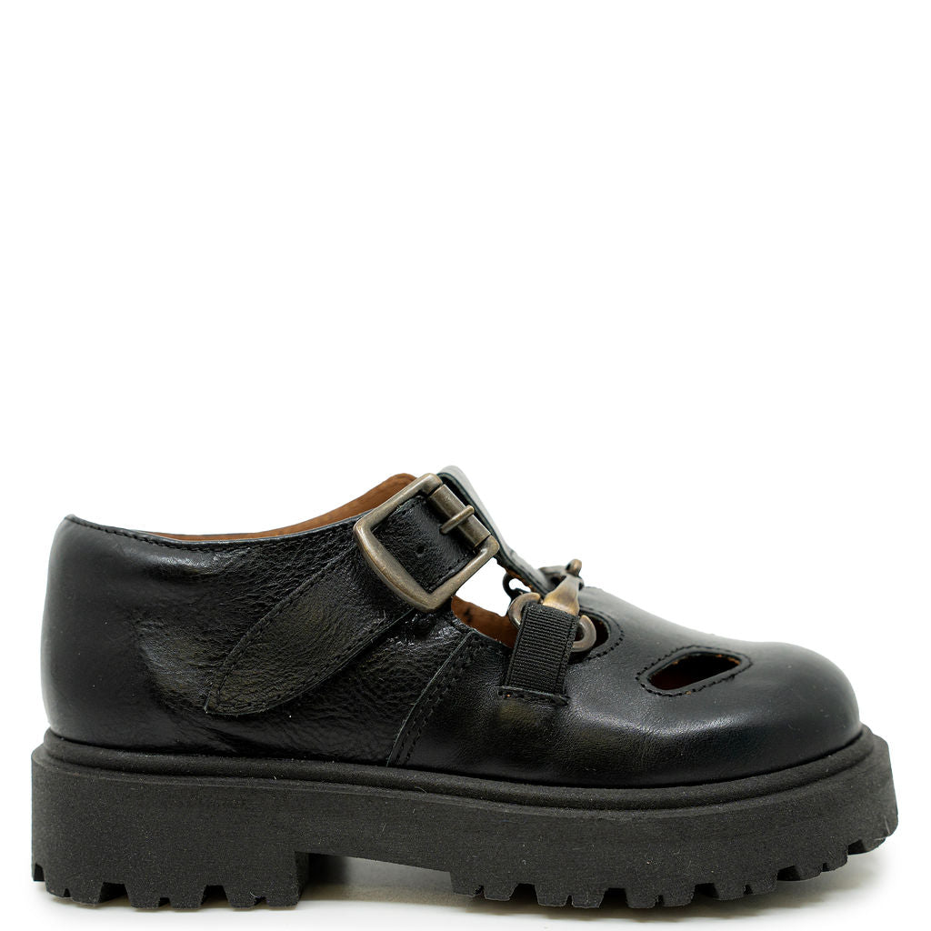 Pepe Black Buckle T Strap-Tassel Children Shoes