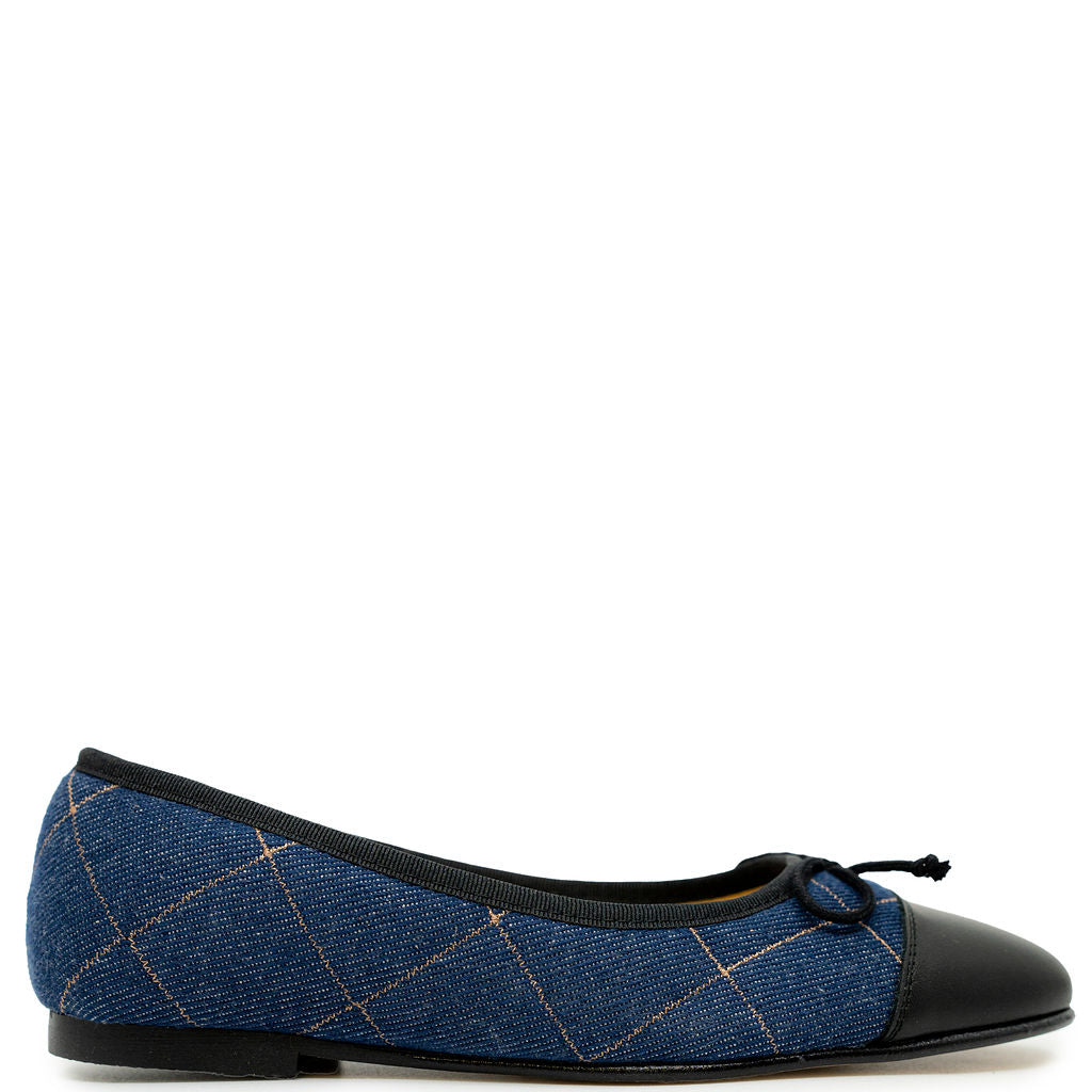 Spain+Co Denim Quilted Captoe Ballet Flat-Tassel Children Shoes