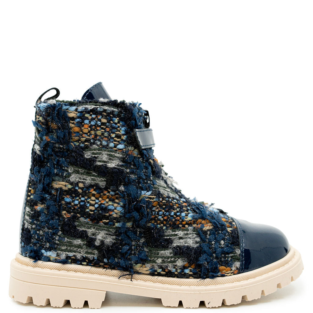 Andanines Navy PatchWork Captoe Zipper Bootie-Tassel Children Shoes