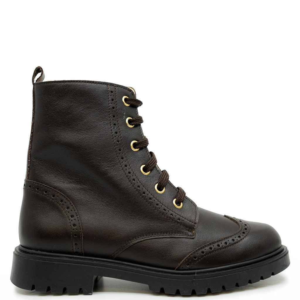 Andanines Dark Brown Leather Wingtip Boot-Tassel Children Shoes