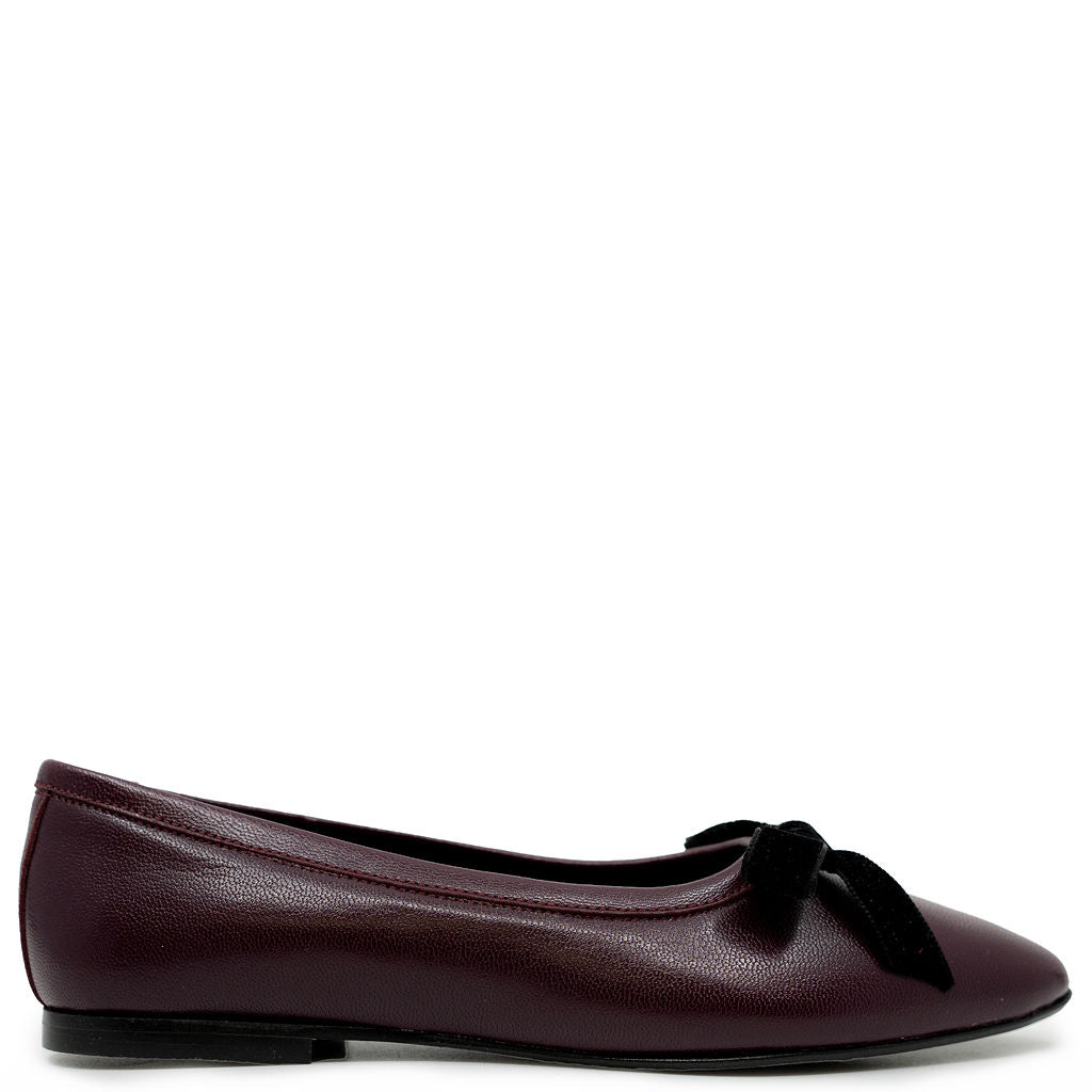 Blublonc Burgundy Velvet Bow V Flat-Tassel Children Shoes