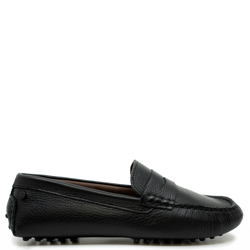 Blublonc Black Leather Driving Loafer-Tassel Children Shoes