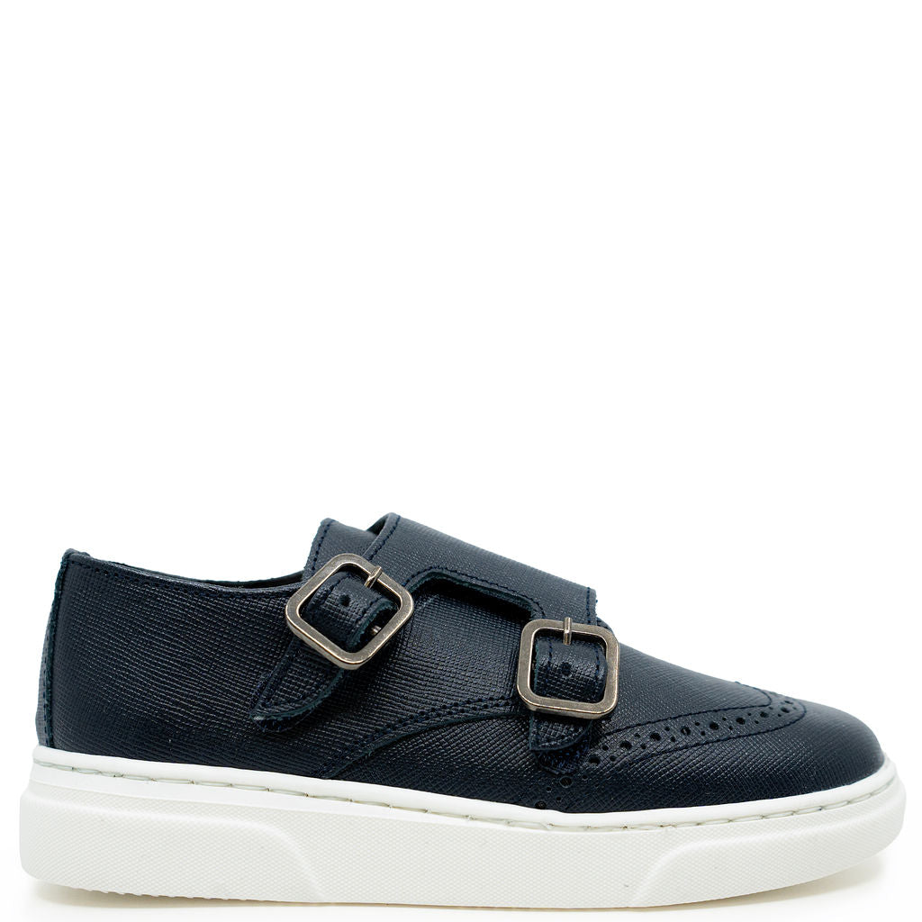 Blublonc Navy Safiano Wingtip Dress Sneaker-Tassel Children Shoes