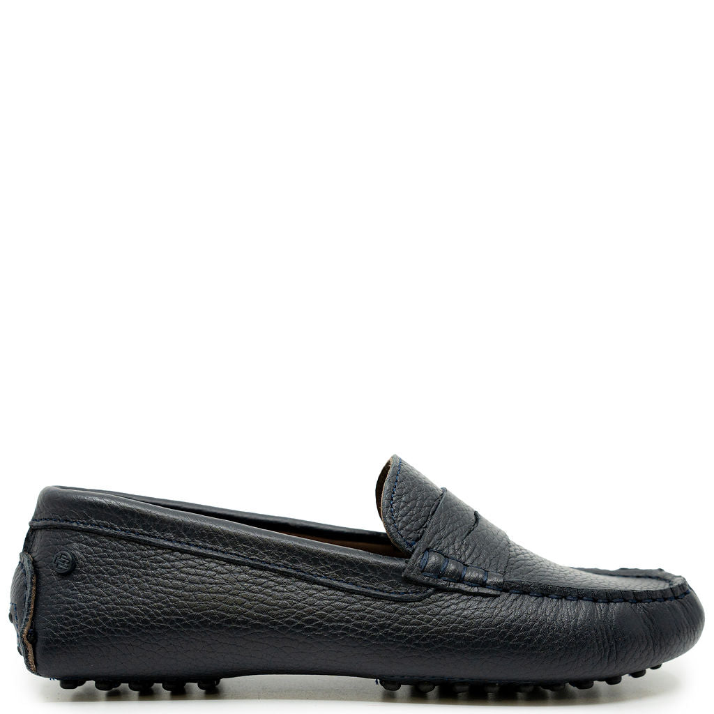 Blublonc Navy Pebbled Driving Loafer-Tassel Children Shoes